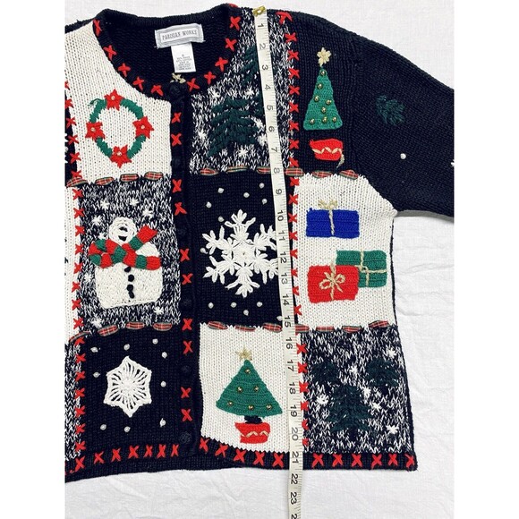 Vintage Parisian Works Christmas Cardigan Sweater Embellished Trees Snowman Sz S - Picture 14 of 15